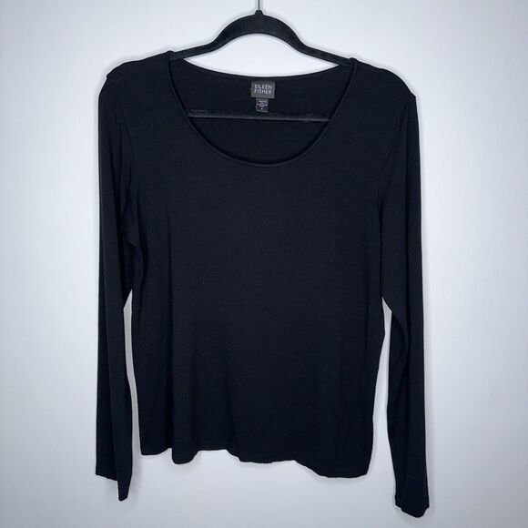 Eileen Fisher Tops - Eileen Fisher Women’s Solid Black Long Sleeve Blouse Size Medium